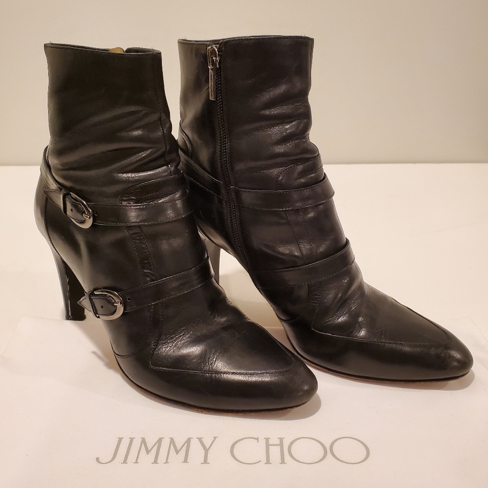 Authentic Jimmy Choo Black Leather Ankle Booties - EU 39.5/US 9